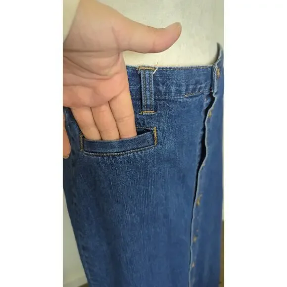 Vintage Cottagecore Prairie Cotton Denim Midi Button Down Skirt Women's 12 - Picture 4 of 8